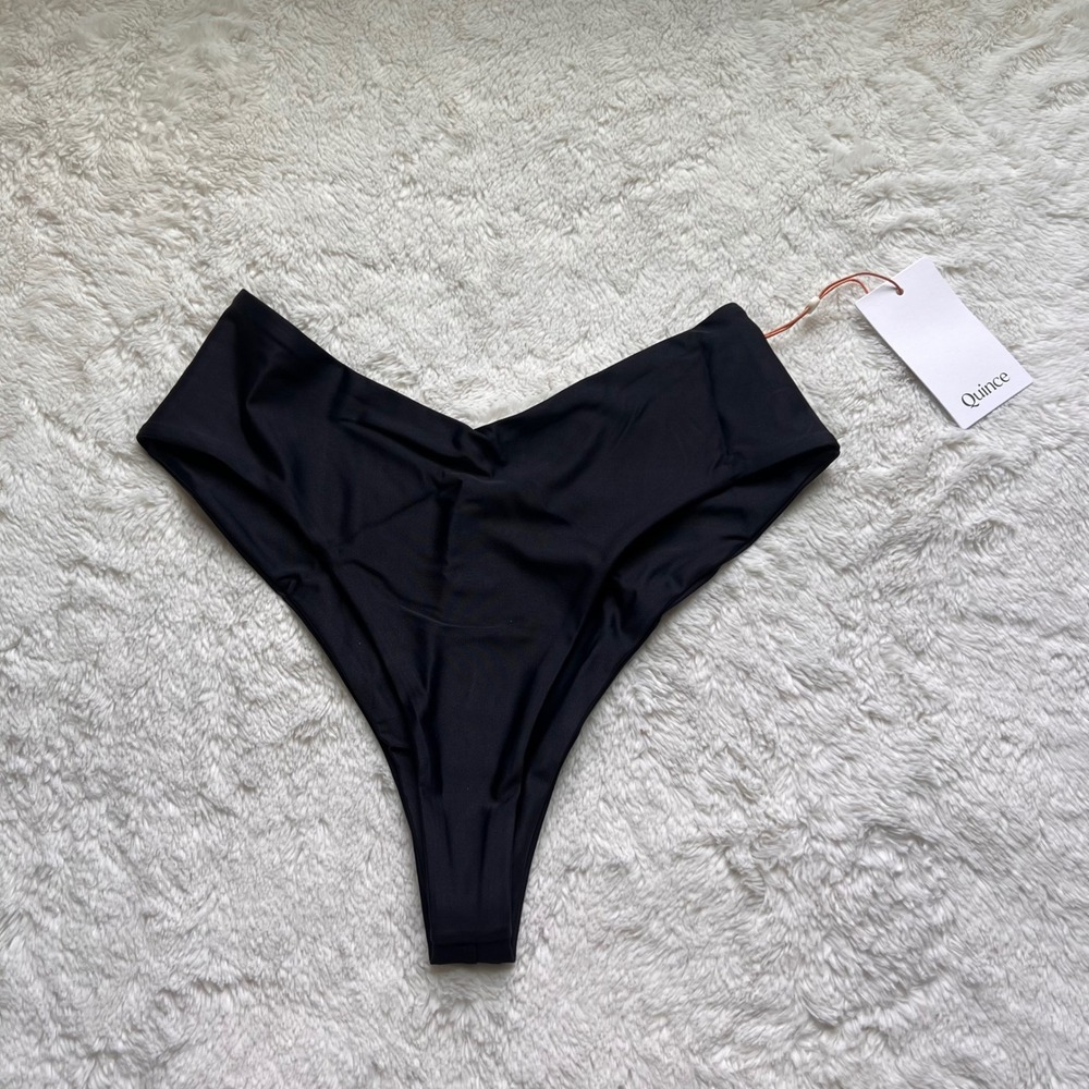 Quince Womens Black High Waisted V-Front Bikini Bottoms Size M ATG001 Resortwear